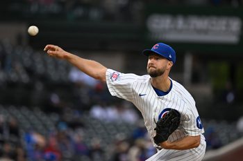 Apr 20, 2026; Chicago, Illinois, USA;  Chicago Cubs pitcher Colin Rea (53) delivers during the first inning against the Philadelphia Phillies at Wrigley Field. Mandatory Credit: Matt Marton-Imagn Images