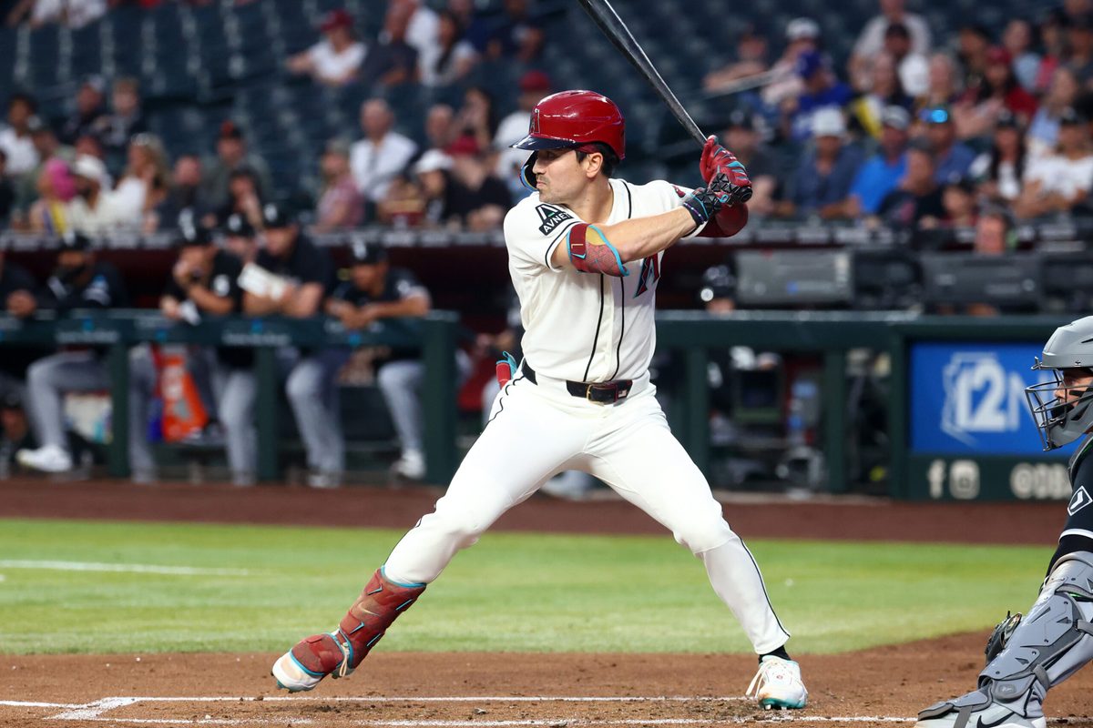 Apr 21, 2026; Phoenix, Arizona, USA; Arizona Diamondbacks outfielder Corbin Carroll (7) against the Chicago White Sox at Chase Field. Mandatory Credit: Mark J. Rebilas-Imagn Images