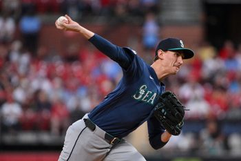 Apr 24, 2026; St. Louis, Missouri, USA; Seattle Mariners starting pitcher George Kirby (68) pitches against the St. Louis Cardinals during the second inning at Busch Stadium. Mandatory Credit: Jeff Curry-Imagn Images