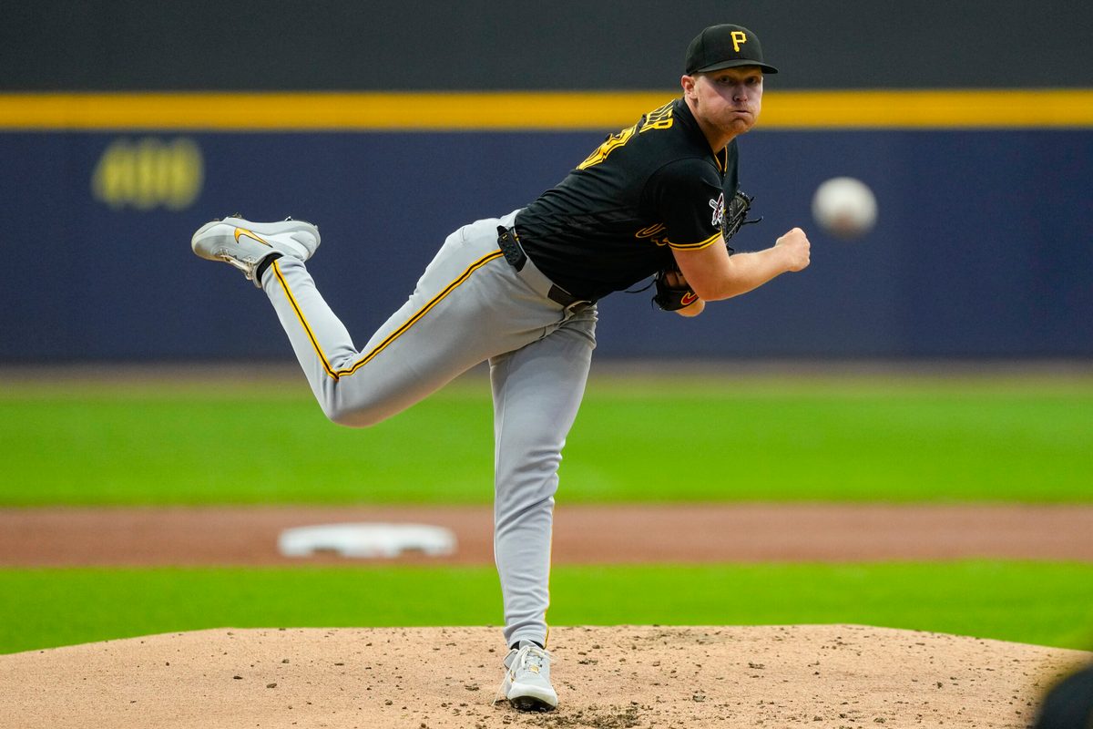 Apr 25, 2026; Milwaukee, Wisconsin, USA;  Pittsburgh Pirates pitcher Mitch Keller (23) throws a pitch during the second inning against the Milwaukee Brewers at American Family Field. Mandatory Credit: Jeff Hanisch-Imagn Images