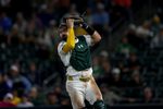 Apr 28, 2026; West Sacramento, California, USA; Athletics catcher Shea Langeliers (23) catches a ball in foul territory in a game against the Kansas City Royals during the tenth inning at Sutter Health Park. Mandatory Credit: Dennis Lee-Imagn Images
