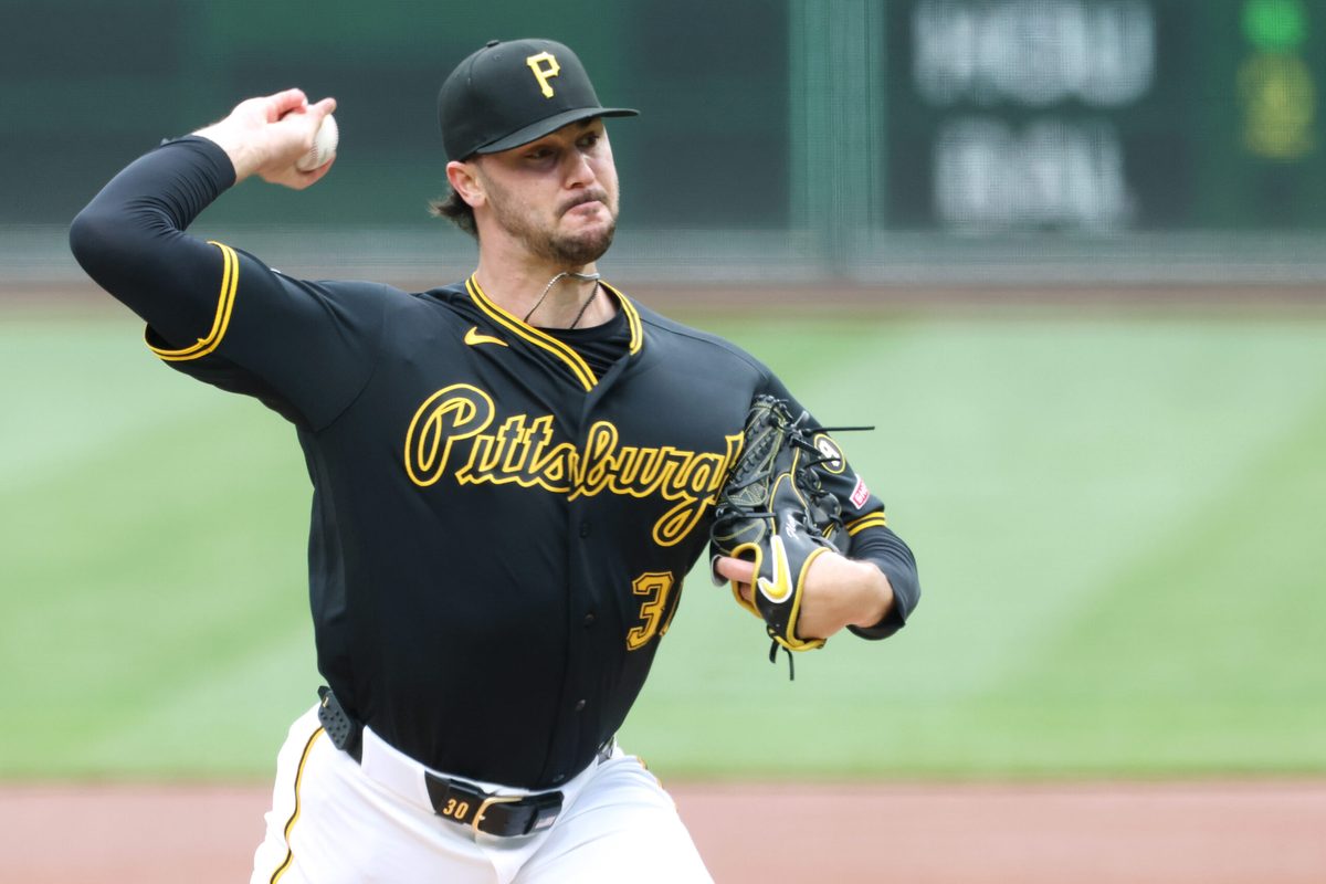 Apr 30, 2026; Pittsburgh, Pennsylvania, USA;  Pittsburgh Pirates starting pitcher Paul Skenes (30) delivers a pitch against the St. Louis Cardinals during the first inning at PNC Park. Mandatory Credit: Charles LeClaire-Imagn Images