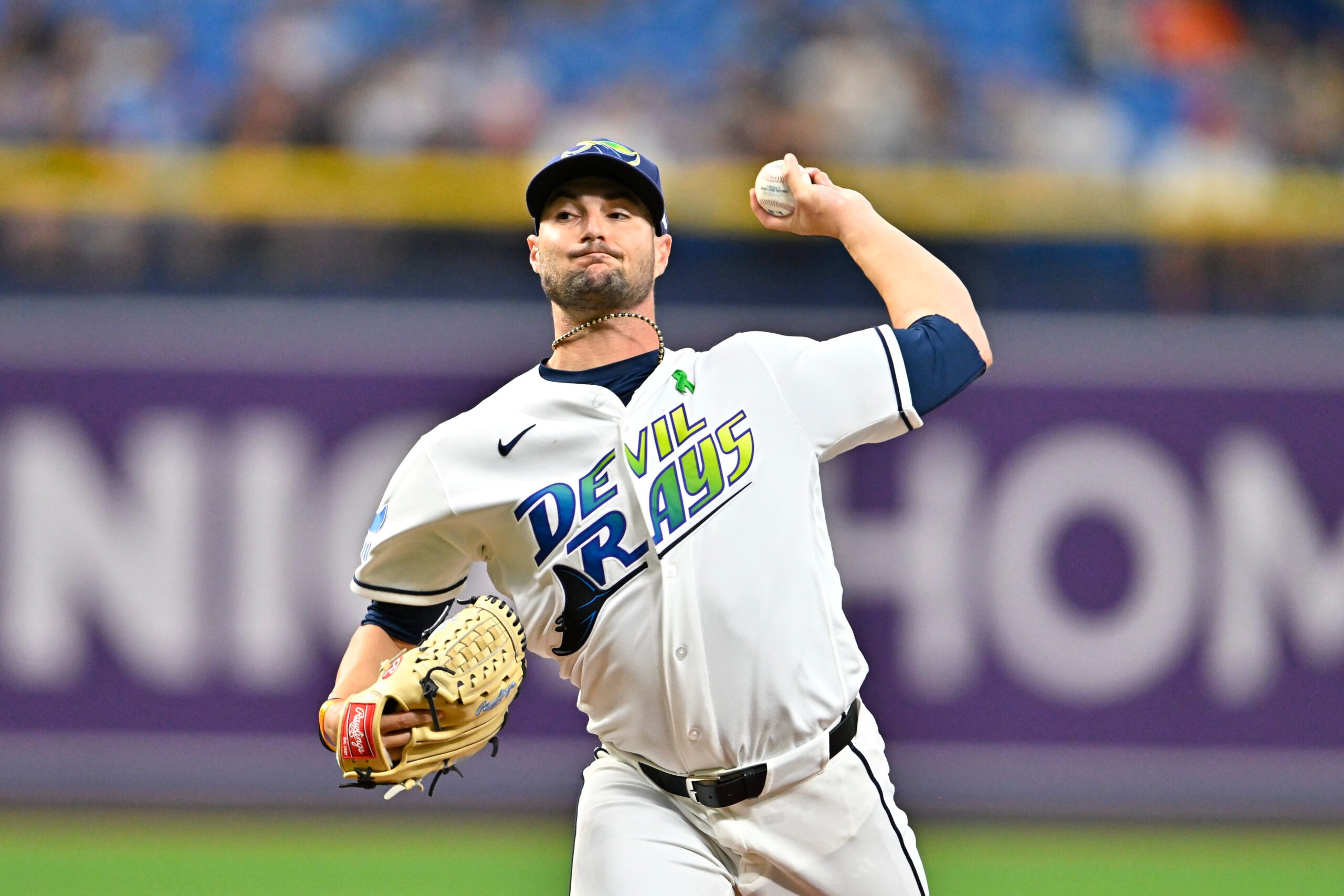 May 1, 2026; St. Petersburg, Florida, USA; Tampa Bay Rays pitcher Shane McClanahan (18) throws a pitch during the first inning against San Francisco Giants at Tropicana Field. Mandatory Credit: Pablo Robles-Imagn Images