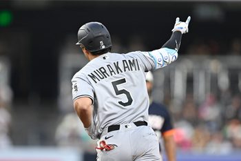 May 1, 2026; San Diego, California, USA; Chicago White Sox first baseman Munetaka Murakami (5) rounds the bases after hitting a three-run home run during the second inning against the San Diego Padres at Petco Park. Mandatory Credit: Denis Poroy-Imagn Images
