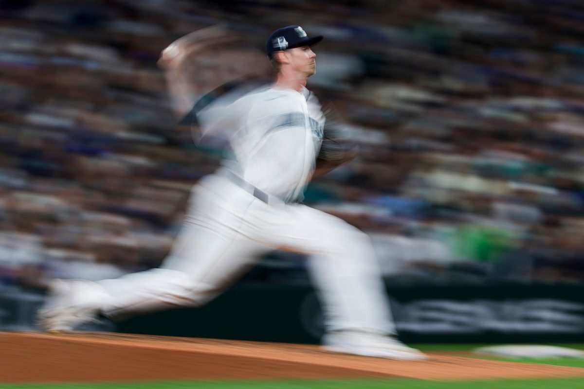 May 2, 2026; Seattle, Washington, USA; Seattle Mariners starting pitcher Emerson Hancock (26) throws against the Kansas City Royals during the seventh inning at T-Mobile Park. Mandatory Credit: Joe Nicholson-Imagn Images