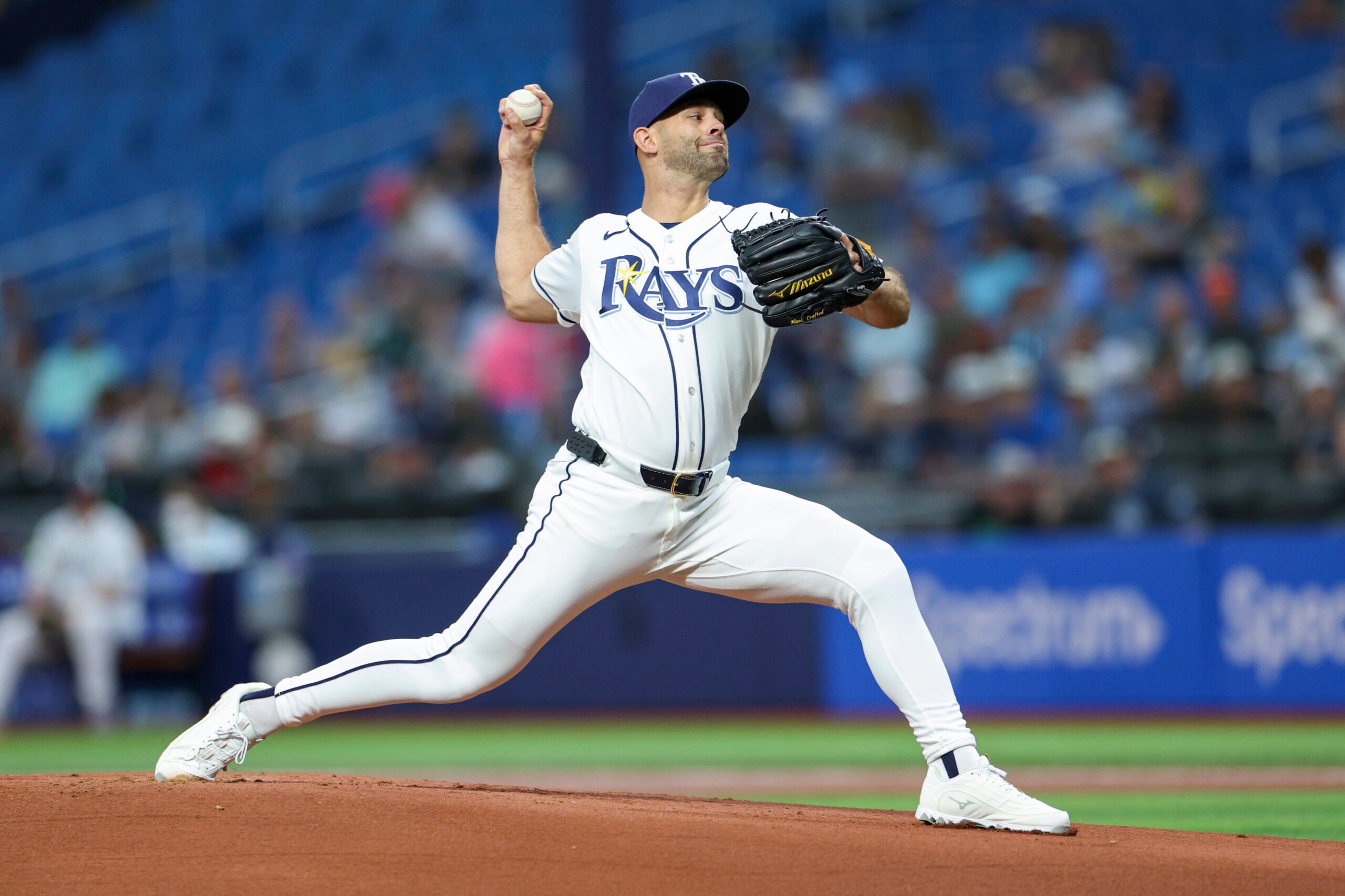 May 4, 2026; St. Petersburg, Florida, USA; Tampa Bay Rays starting pitcher Nick Martinez (28) throws a pitch against the Toronto Blue Jays in the first inning at Tropicana Field. Mandatory Credit: Nathan Ray Seebeck-Imagn Images