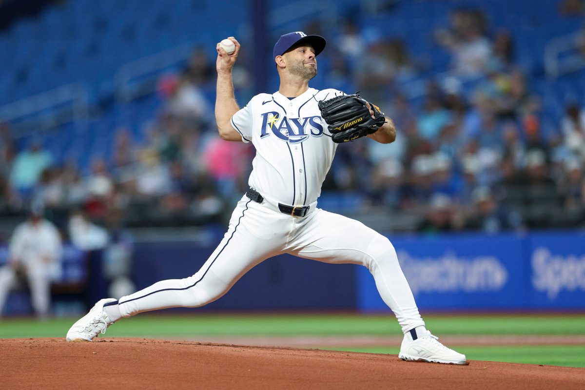 May 4, 2026; St. Petersburg, Florida, USA; Tampa Bay Rays starting pitcher Nick Martinez (28) throws a pitch against the Toronto Blue Jays in the first inning at Tropicana Field. Mandatory Credit: Nathan Ray Seebeck-Imagn Images