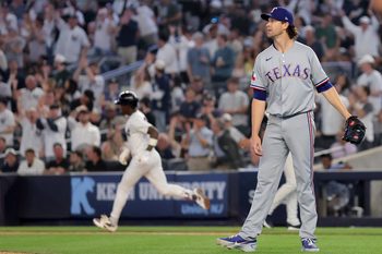 May 5, 2026; Bronx, New York, USA; New York Yankees second baseman Jazz Chisholm Jr. (13) rounds the bases after hitting a solo home run against Texas Rangers starting pitcher Jacob deGrom (48) during the sixth inning at Yankee Stadium. Mandatory Credit: Brad Penner-Imagn Images