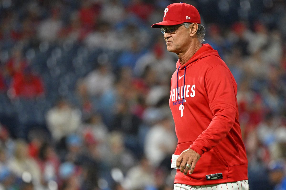May 6, 2026; Philadelphia, Pennsylvania, USA; Philadelphia Phillies interim manger coach Don Mattingly (8) walks off the field after making a pitching change against the Athletics during the eighth inning at Citizens Bank Park. Mandatory Credit: Eric Hartline-Imagn Images
