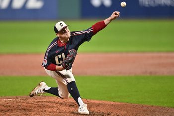May 8, 2026; Cleveland, Ohio, USA; Cleveland Guardians starting pitcher Parker Messick (77) throws a pitch during the sixth inning against the Minnesota Twins at Progressive Field. Mandatory Credit: Ken Blaze-Imagn Images
