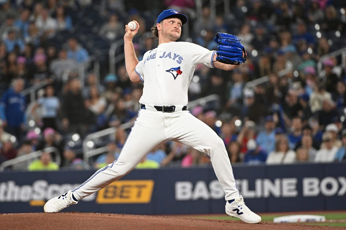 May 9, 2026; Toronto, Ontario, CAN; Toronto Blue Jays starting pitcher Trey Yesavage (39) pitches in the first inning against the Los Angeles Angels at Rogers Centre. Mandatory Credit: Gerry Angus-Imagn Images