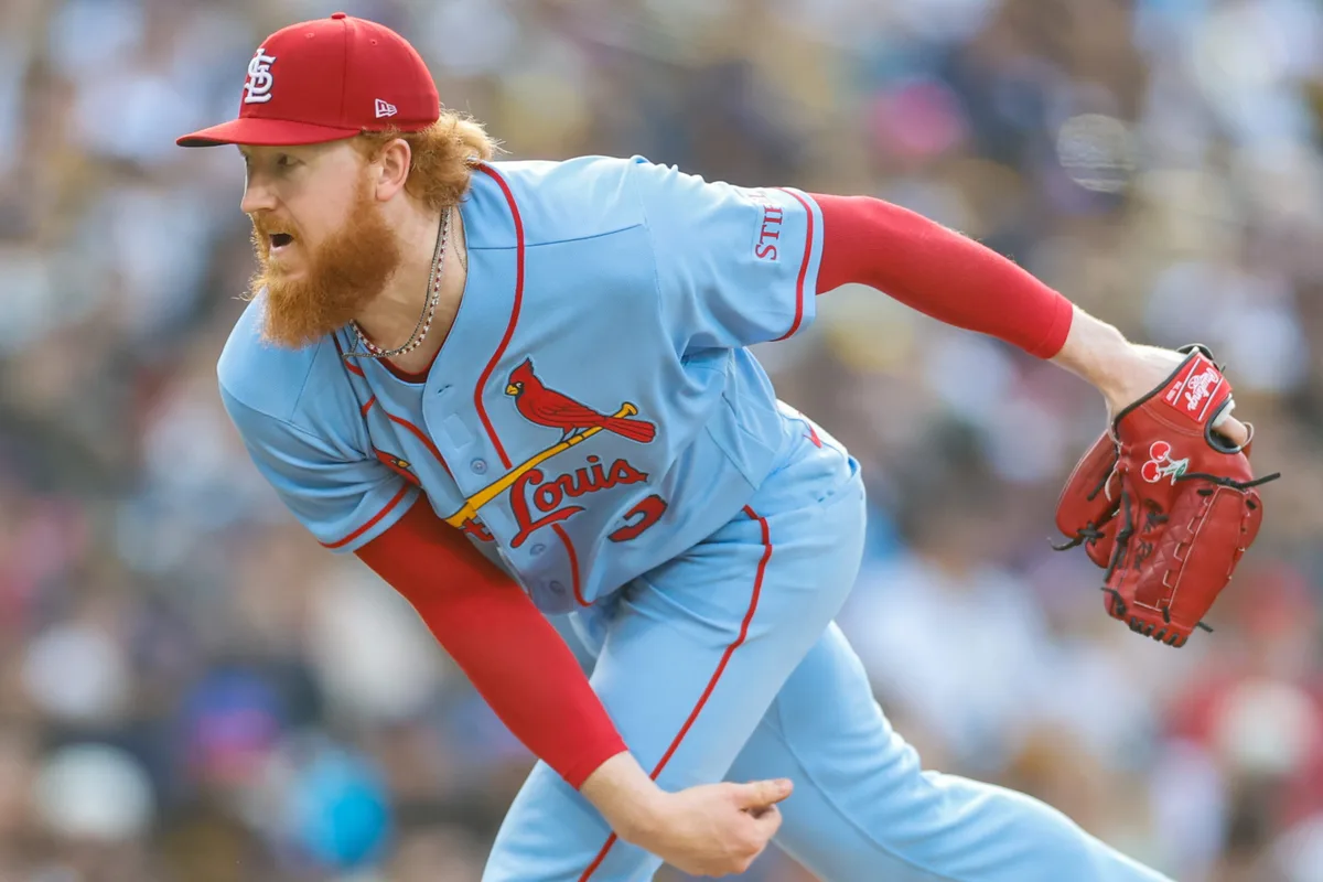 May 9, 2026; San Diego, California, USA; St. Louis Cardinals starting pitcher Dustin May (3) throws a pitch during the sixth inning against the San Diego Padres at Petco Park. Mandatory Credit: David Frerker-Imagn Images