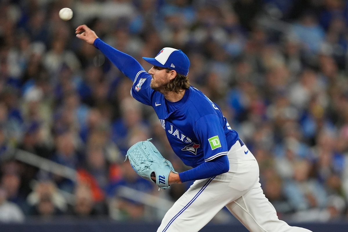 May 11, 2026; Toronto, Ontario, CAN; Toronto Blue Jays starting pitcher Kevin Gausman (34) pitches to the Tampa  Bay Rays during the first inning at Rogers Centre. Mandatory Credit: John E. Sokolowski-Imagn Images