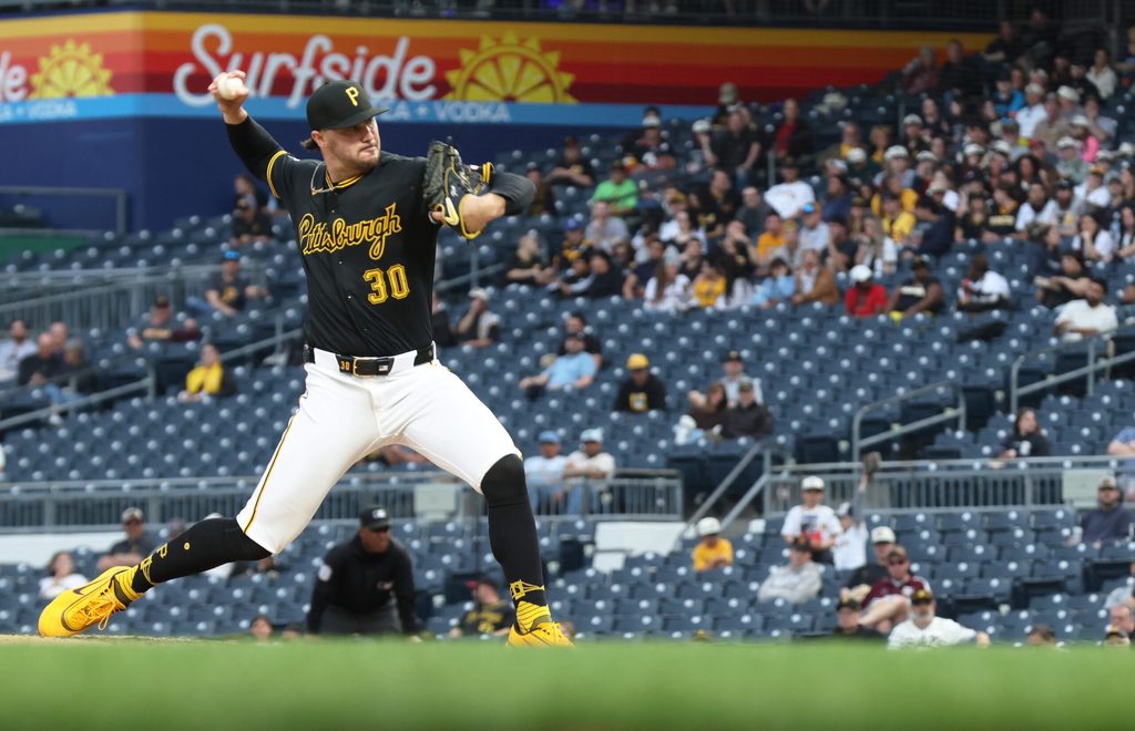 May 12, 2026; Pittsburgh, Pennsylvania, USA; Pittsburgh Pirates starting pitcher Paul Skenes (30) pitches against the Colorado Rockies during the fifth inning at PNC Park. Mandatory Credit: Charles LeClaire-Imagn Images