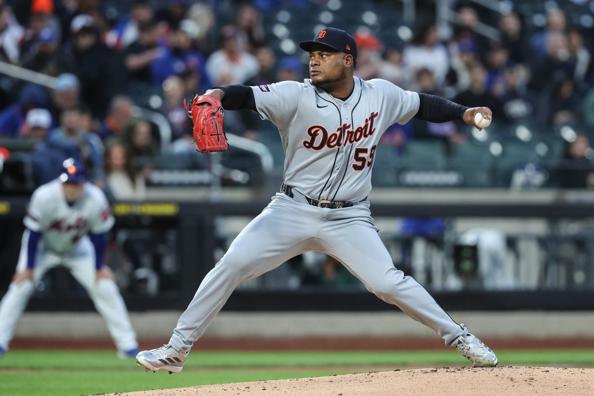 May 13, 2026; New York City, New York, USA; Detroit Tigers starting pitcher Framber Valdez (59) pitches in the first inning against the New York Mets at Citi Field. Mandatory Credit: Wendell Cruz-Imagn Images