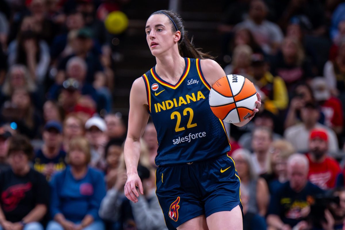Indiana Fever guard Caitlin Clark (22) during the first half of an WNBA basketball game against the Seattle Storm, Sunday, May 17, 2026, at Gainbridge Fieldhouse.