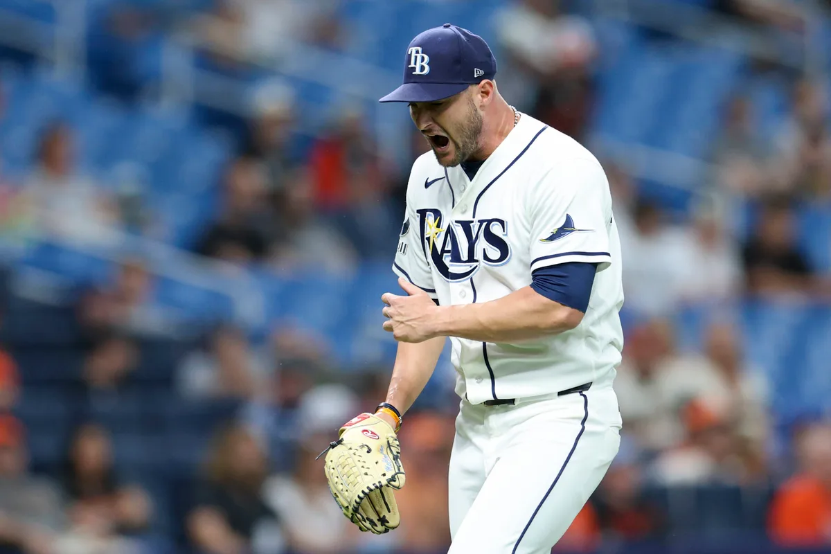 May 18, 2026; St. Petersburg, Florida, USA; Tampa Bay Rays starting pitcher Shane McClanahan (18) reacts after pitching against the Baltimore Orioles in the third inning at Tropicana Field. Mandatory Credit: Nathan Ray Seebeck-Imagn Images