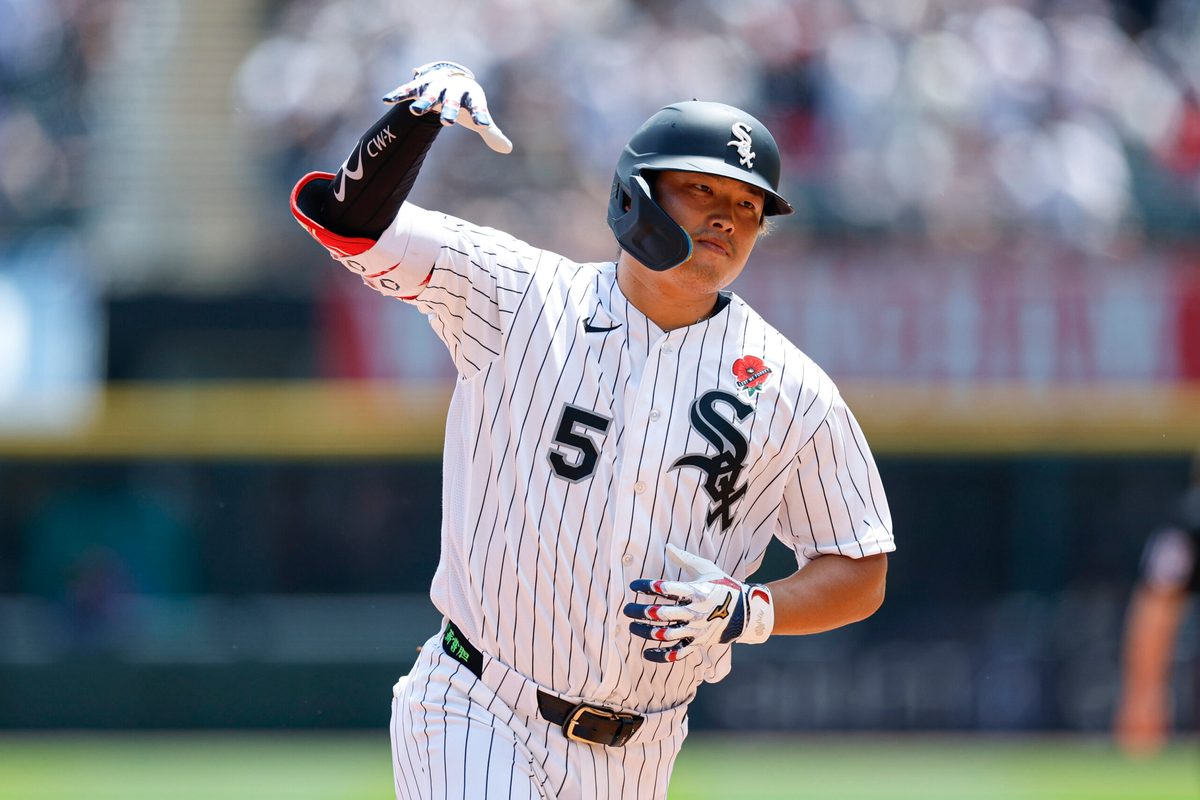 May 25, 2026; Chicago, Illinois, USA; Chicago White Sox first baseman Munetaka Murakami (5) rounds the bases after hitting a solo home run against the Minnesota Twins during the first inning at Rate Field. Mandatory Credit: Kamil Krzaczynski-Imagn Images