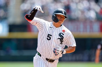 May 25, 2026; Chicago, Illinois, USA; Chicago White Sox first baseman Munetaka Murakami (5) rounds the bases after hitting a solo home run against the Minnesota Twins during the first inning at Rate Field. Mandatory Credit: Kamil Krzaczynski-Imagn Images