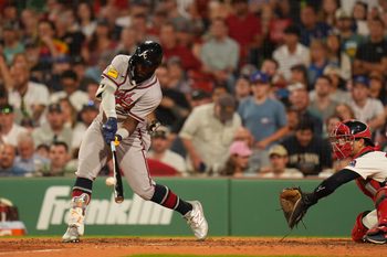 May 26, 2026; Boston, Massachusetts, USA; Atlanta Braves center fielder Michael Harris II (23) hits a two run home run against the Boston Red Sox in the eighth inning at Fenway Park. Mandatory Credit: David Butler II-Imagn Images