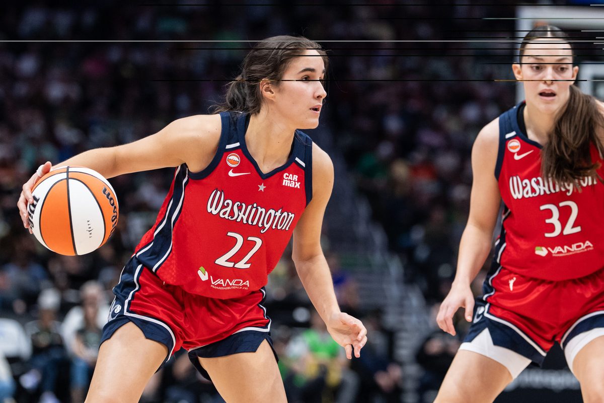 May 24, 2026; Seattle, Washington, USA; Washington Mystics guard Sonia Citron (22) dribbles the ball against the Seattle Storm at Climate Pledge Arena. Mandatory Credit: Stephen Brashear-Imagn Images