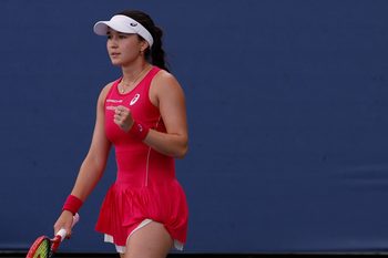 Aug 26, 2025; Flushing, NY, USA; Eva Lys (GER) reacts after winning a point against Francesca Jones (GBR) (not pictured) on day three of the 2025 US Open tennis tournament at Billie Jean King USTA National Tennis Center. Mandatory Credit: Geoff Burke-Imagn Images