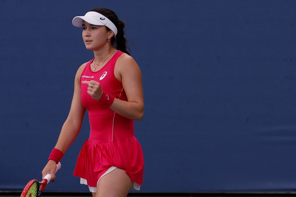 Aug 26, 2025; Flushing, NY, USA; Eva Lys (GER) reacts after winning a point against Francesca Jones (GBR) (not pictured) on day three of the 2025 US Open tennis tournament at Billie Jean King USTA National Tennis Center. Mandatory Credit: Geoff Burke-Imagn Images