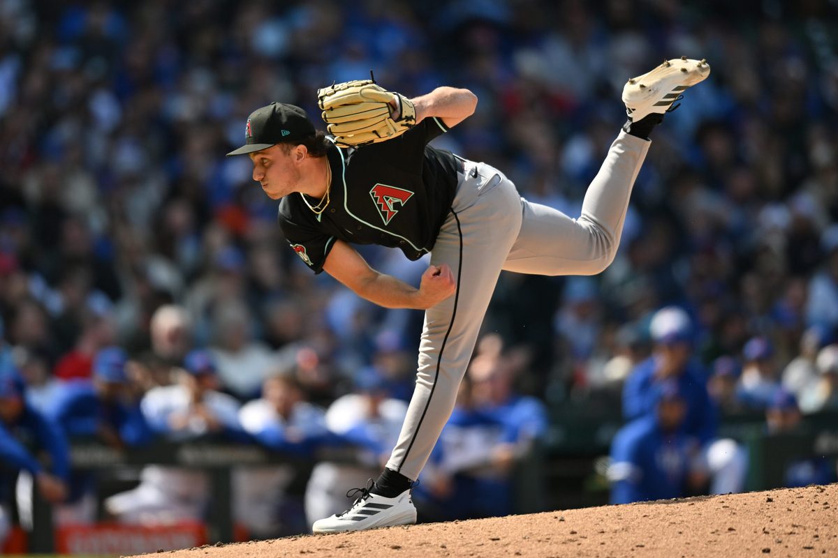 May 3, 2026; Chicago, Illinois, USA; Arizona Diamondbacks pitcher Brandon Pfaadt (32) pitches against the Chicago Cubs during the sixth inning at Wrigley Field. Mandatory Credit: Patrick Gorski-Imagn Images