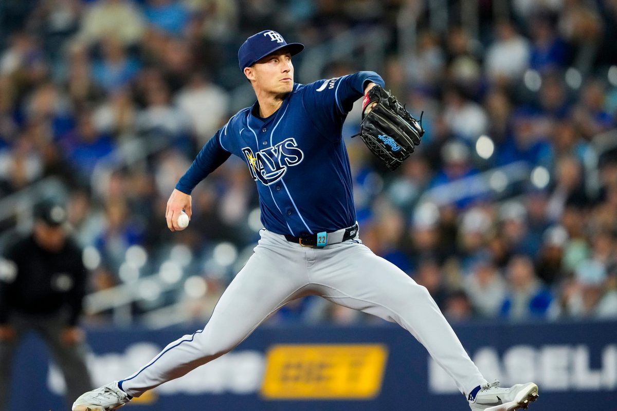 May 13, 2026; Toronto, Ontario, CAN; Tampa Bay Rays pitcher Griffin Jax (22) pitches against the Toronto Blue Jays during the first inning at Rogers Centre. Mandatory Credit: Kevin Sousa-Imagn Images