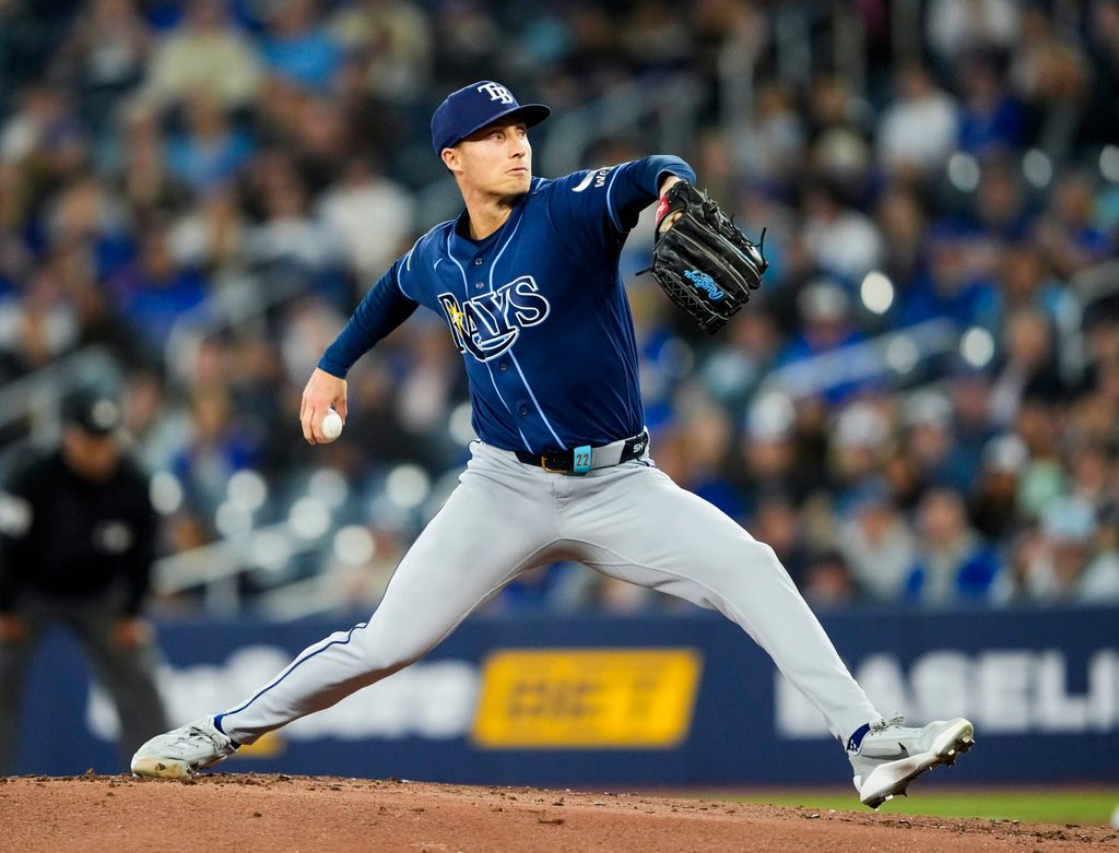 May 13, 2026; Toronto, Ontario, CAN; Tampa Bay Rays pitcher Griffin Jax (22) pitches against the Toronto Blue Jays during the first inning at Rogers Centre. Mandatory Credit: Kevin Sousa-Imagn Images