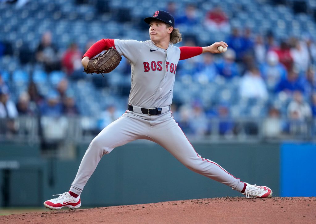 May 20, 2026; Kansas City, Missouri, USA; Boston Red Sox starting pitcher Connelly Early (71) pitches during the first inning against the Kansas City Royals at Kauffman Stadium. Mandatory Credit: Jay Biggerstaff-Imagn Images