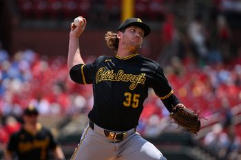 May 21, 2026; St. Louis, Missouri, USA; Pittsburgh Pirates starting pitcher Braxton Ashcraft (35) pitches against the St. Louis Cardinals during the first inning at Busch Stadium. Mandatory Credit: Jeff Curry-Imagn Images