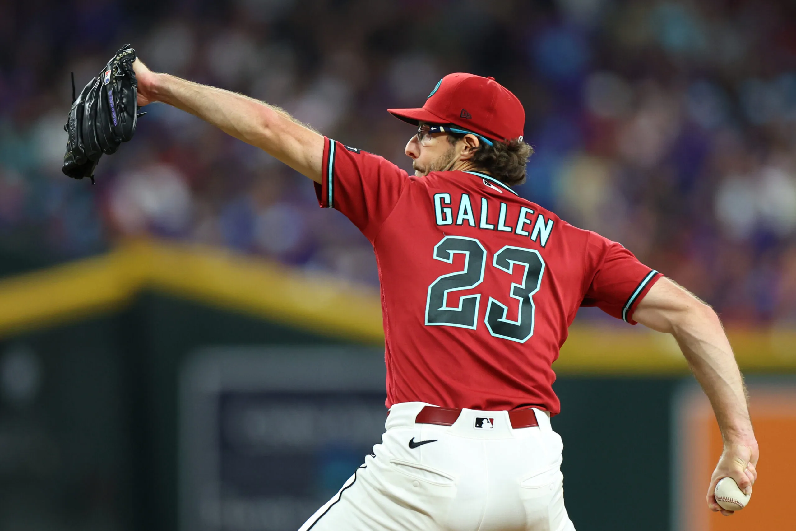 May 23, 2026; Phoenix, Arizona, USA; Arizona Diamondbacks pitcher Zac Gallen (23) throws a pitch against the Colorado Rockies in the third inning at Chase Field. Mandatory Credit: Anna Carrington-Imagn Images
