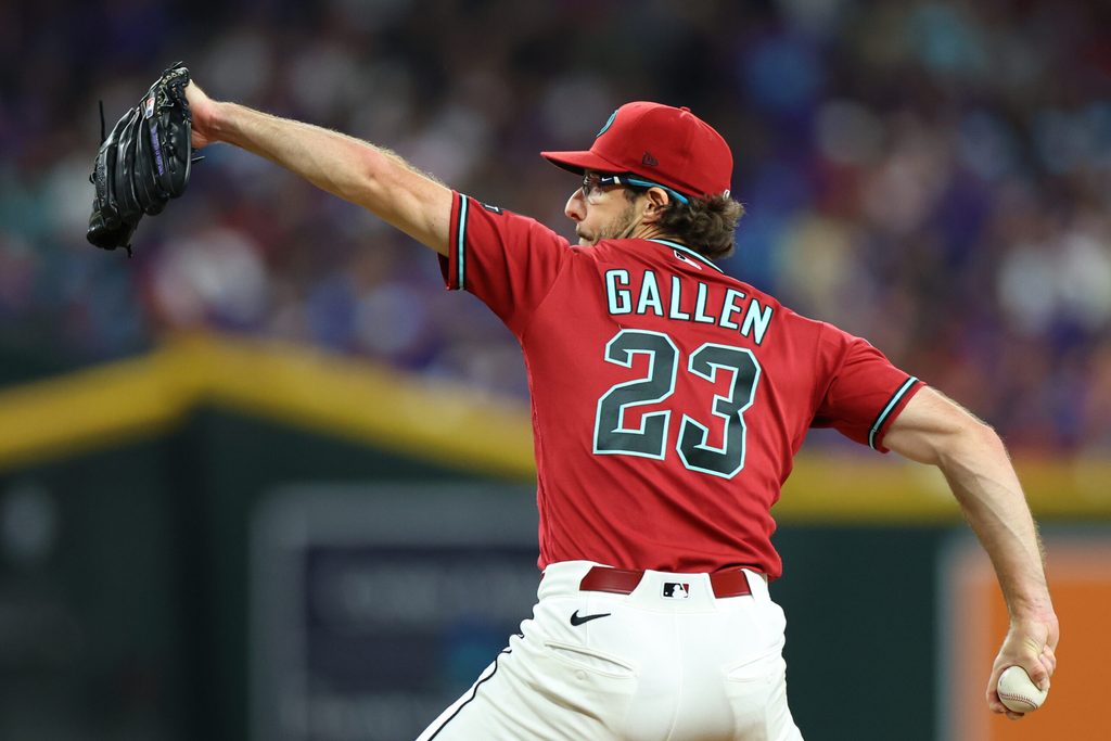 May 23, 2026; Phoenix, Arizona, USA; Arizona Diamondbacks pitcher Zac Gallen (23) throws a pitch against the Colorado Rockies in the third inning at Chase Field. Mandatory Credit: Anna Carrington-Imagn Images