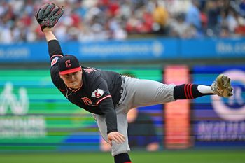 May 24, 2026; Philadelphia, Pennsylvania, USA; Cleveland Guardians pitcher Parker Messick (77) follows through on a pitch against the Philadelphia Phillies during the first inning at Citizens Bank Park. Mandatory Credit: Eric Hartline-Imagn Images