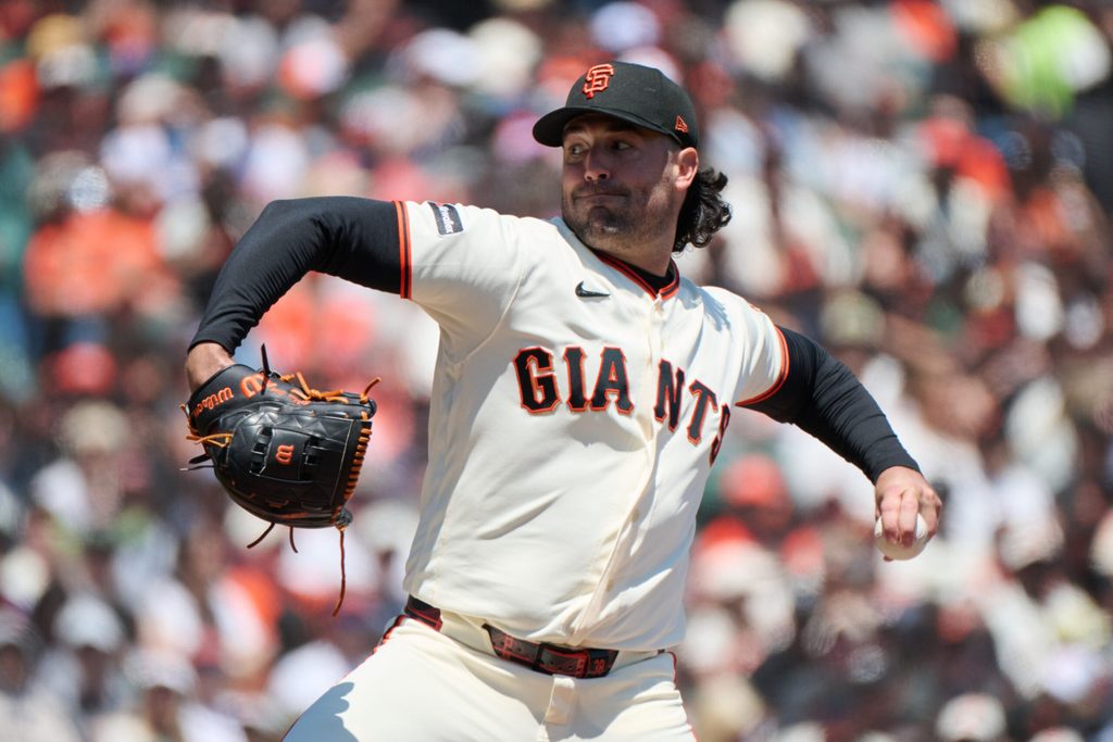 May 24, 2026; San Francisco, California, USA; San Francisco Giants starting pitcher Robbie Ray (38) throws a pitch against the Chicago White Sox during the first inning at Oracle Park. Mandatory Credit: Robert Edwards-Imagn Images