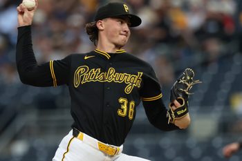 May 27, 2026; Pittsburgh, Pennsylvania, USA;  Pittsburgh Pirates starting pitcher Bubba Chandler (36) delivers a pitch against the Chicago Cubs during the first inning at PNC Park. Mandatory Credit: Charles LeClaire-Imagn Images