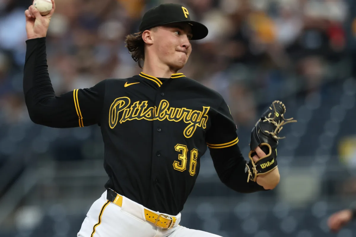 May 27, 2026; Pittsburgh, Pennsylvania, USA; Pittsburgh Pirates starting pitcher Bubba Chandler (36) delivers a pitch against the Chicago Cubs during the first inning at PNC Park. Mandatory Credit: Charles LeClaire-Imagn Images