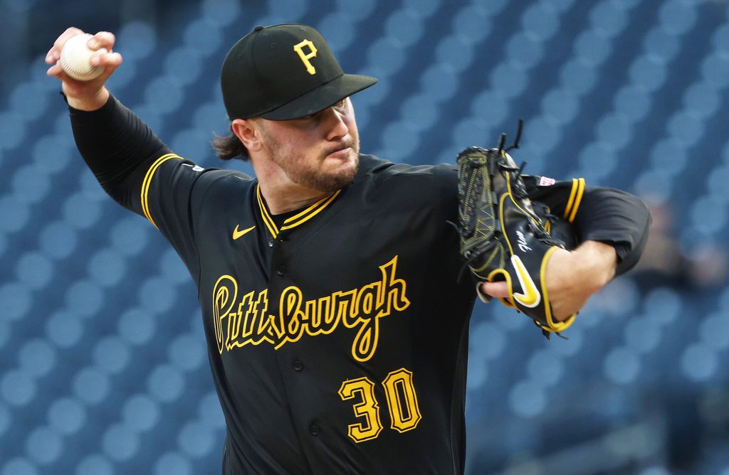 May 28, 2026; Pittsburgh, Pennsylvania, USA; Pittsburgh Pirates starting pitcher Paul Skenes (30) delivers a pitch against the Chicago Cubs during the first inning at PNC Park. Mandatory Credit: Charles LeClaire-Imagn Images