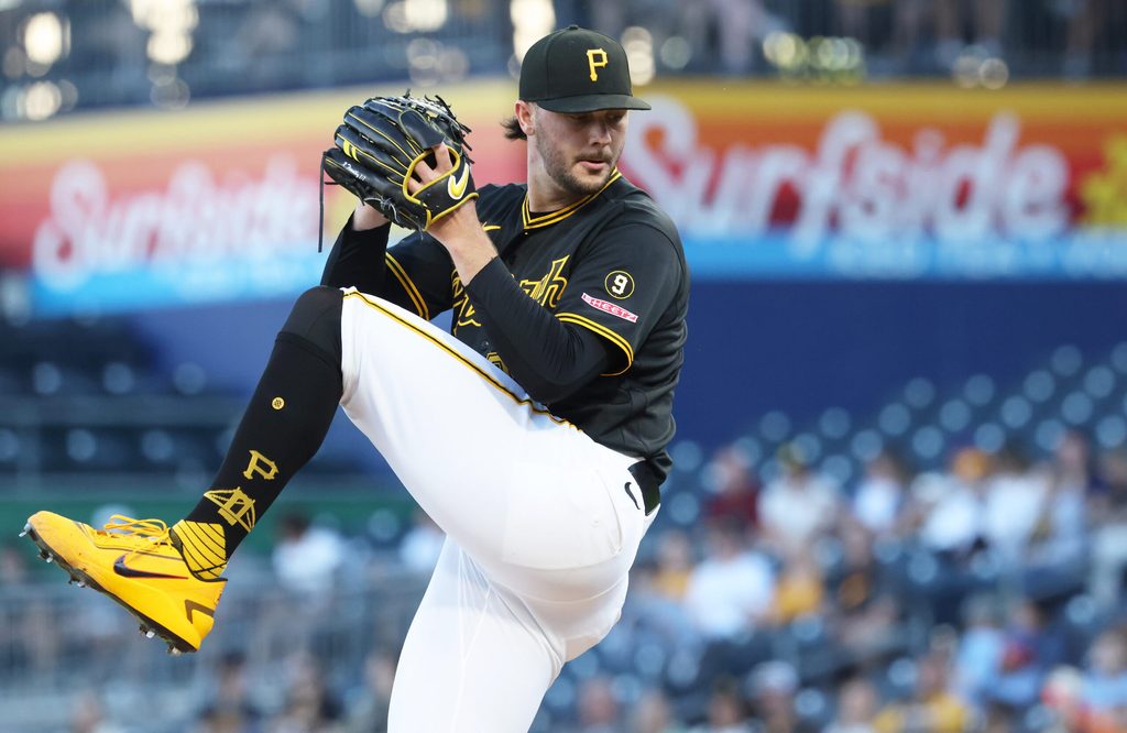 May 28, 2026; Pittsburgh, Pennsylvania, USA; Pittsburgh Pirates starting pitcher Paul Skenes (30) pitches against the Chicago Cubs during the third inning at PNC Park. Mandatory Credit: Charles LeClaire-Imagn Images