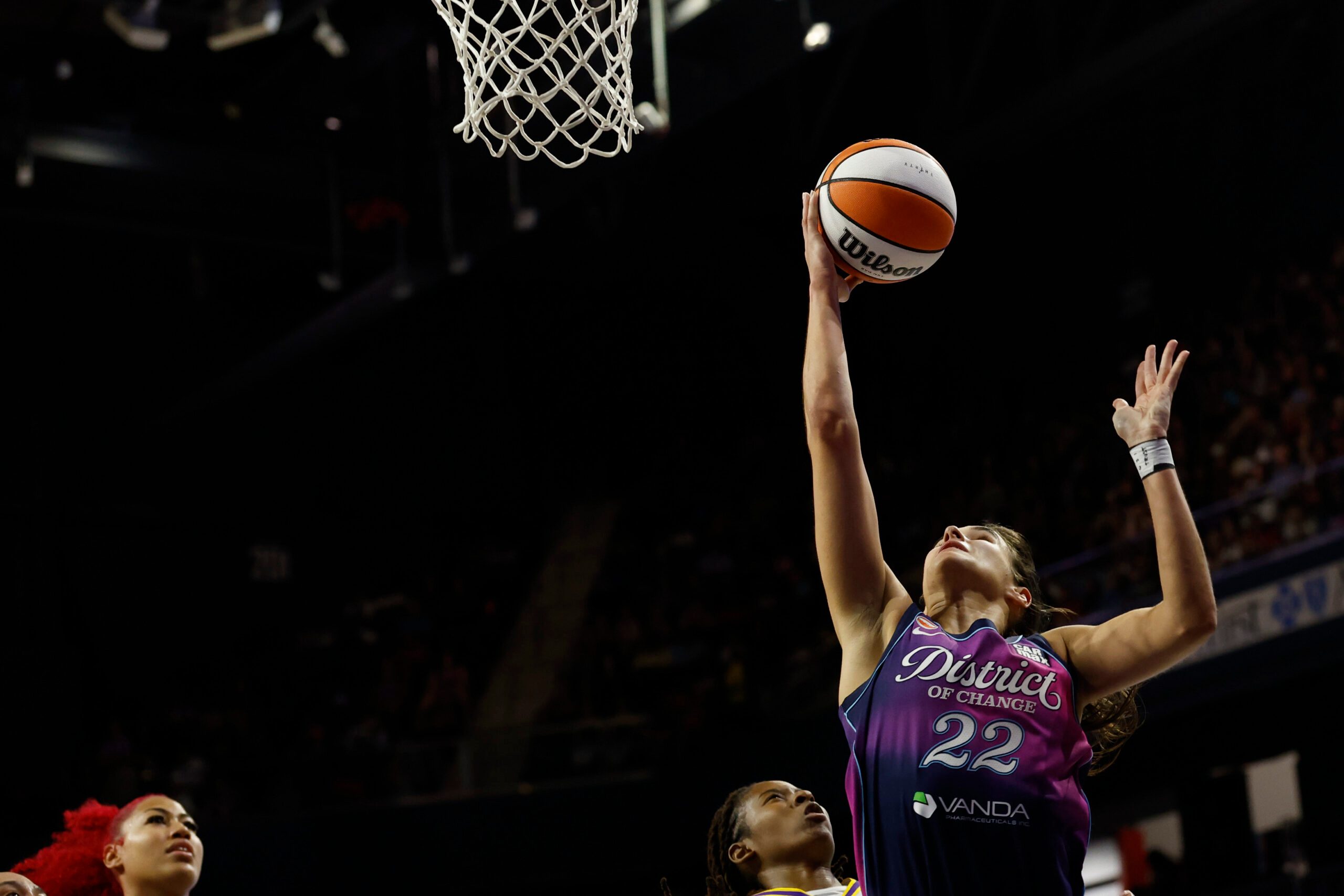 May 29, 2026; Washington, District of Columbia, USA; Washington Mystics guard Sonia Citron (22) shoots the ball against the Los Angeles Sparks in the second half at CareFirst Arena. Mandatory Credit: Geoff Burke-Imagn Images
