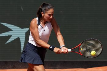 May 30, 2026; Paris, France; Daria Kasatkina of Australia returns a shot during her match against Aryna Sabalenka on day seven at Stade Roland Garros. Mandatory Credit: Susan Mullane-Imagn Images