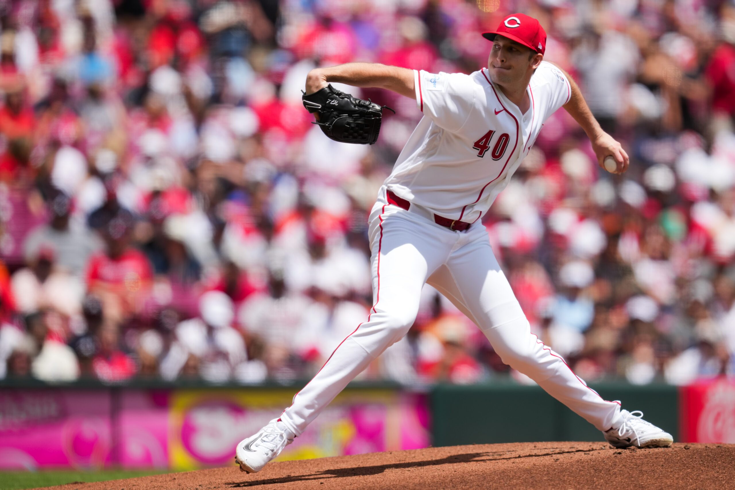 May 31, 2026; Cincinnati, Ohio, USA;  Cincinnati Reds pitcher Nick Lodolo throws against the Atlanta Braves in the first inning at Great American Ball Park. Mandatory Credit: Aaron Doster-Imagn Images