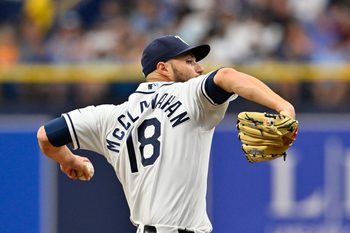 May 31, 2026; St. Petersburg, Florida, USA; Tampa Bay Rays pitcher Shane McClanahan (18) throws a pitch during the fifth inning against Tampa Bay Rays at Tropicana Field. Mandatory Credit: Pablo Robles-Imagn Images