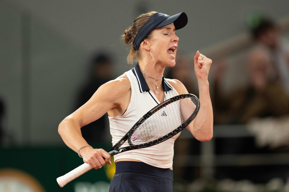 Jun 2, 2026; Paris, France; Elina Svitolina of Ukraine reacts during her match against Marta Kostyuk of Ukraine on day 10 at Stade Roland Garros. Mandatory Credit: Susan Mullane-Imagn Images