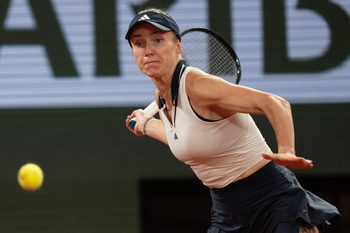 Jun 2, 2026; Paris, France; Elina Svitolina of Ukraine returns a shot during her match against Marta Kostyuk of Ukraine on day 10 at Stade Roland Garros. Mandatory Credit: Susan Mullane-Imagn Images