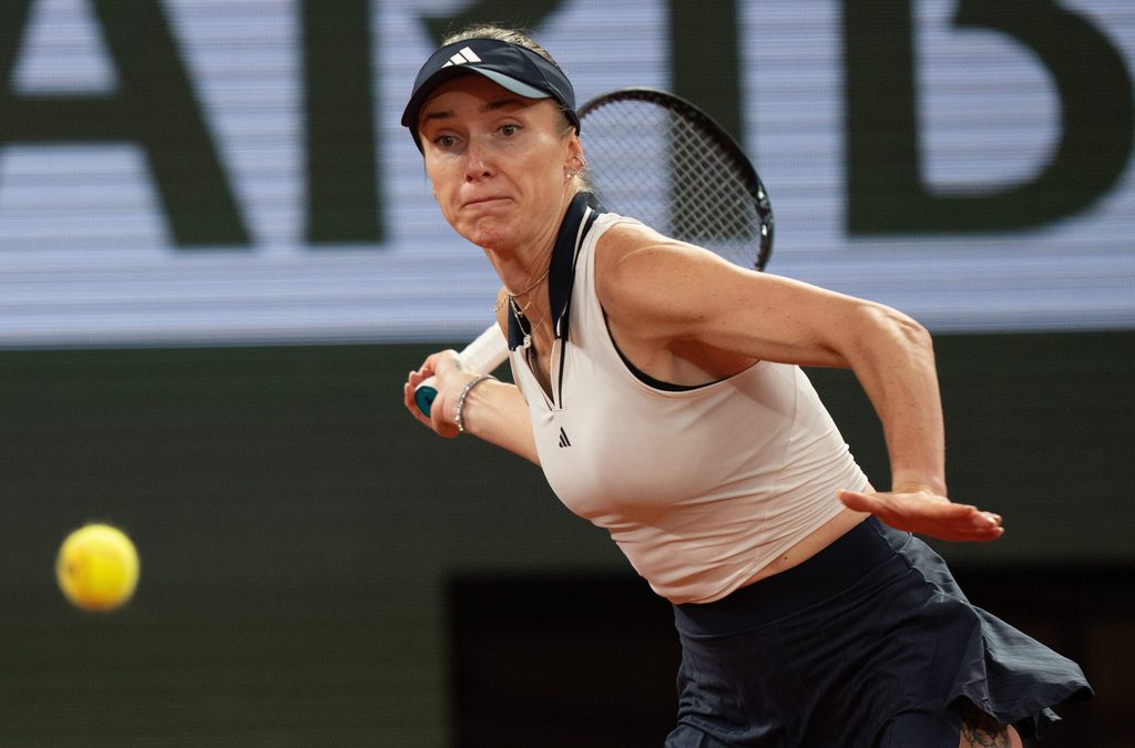 Jun 2, 2026; Paris, France; Elina Svitolina of Ukraine returns a shot during her match against Marta Kostyuk of Ukraine on day 10 at Stade Roland Garros. Mandatory Credit: Susan Mullane-Imagn Images