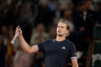 Jun 2, 2026; Paris, France; Alexander Zverev of Germany wins his match against Rafael Jodar of Spain on day 10 at Stade Roland Garros. Mandatory Credit: Susan Mullane-Imagn Images