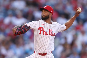 Jun 3, 2026; Philadelphia, Pennsylvania, USA; Philadelphia Phillies pitcher Cristopher Sanchez (61) throws a pitch against the San Diego Padres during the first inning at Citizens Bank Park. Mandatory Credit: Bill Streicher-Imagn Images