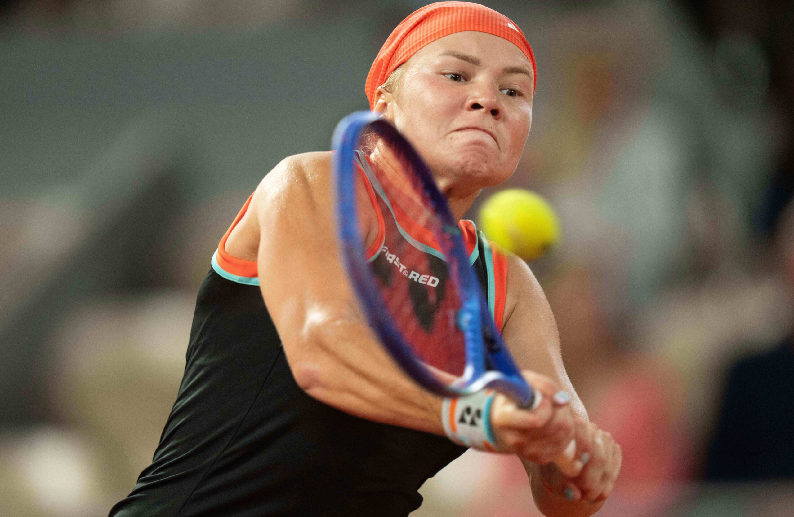 Jun 4, 2026; Paris, France;  Diana Shnaider returns a shot during her match against Maja Chwalinska of Poland on day 12 at Stade Roland Garros. Mandatory Credit: Susan Mullane-Imagn Images